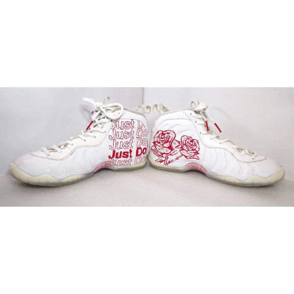 Nike White & Red Roses Little Posite One Thank You Mid-Top Sneakers 4Y W5.5 M4 - Picture 7 of 11